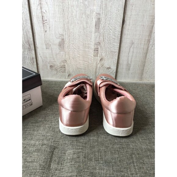 Womens Qupid Mauve Pink Satin Walk 01A Rhinestones Slip On Shoes Size 10 - Picture 3 of 6